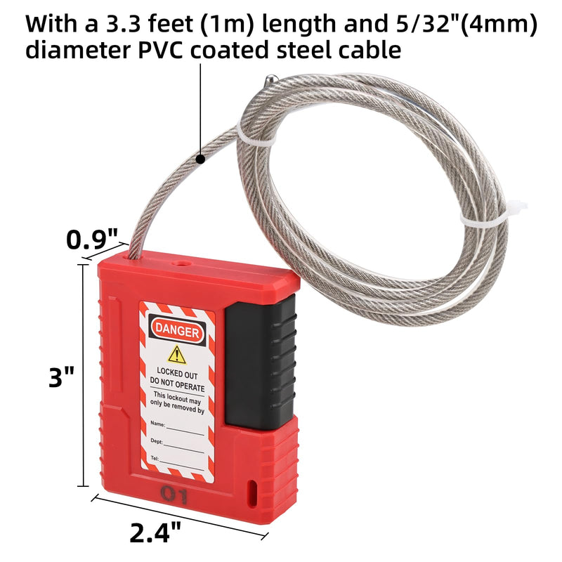 Lockout Tagout Cable Lock, Integrated Cable and Padlock Design with 2 Keys, 5/32" x 3.3ft Adjustable Steel Cable Lock with Vinyl Coating, Loto Cable for Lock Out Tag Out (Pack of 2)