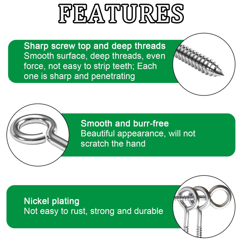 195PCS Silver Eye Screws Assortment Kit- 0.75", 0.78", 0.90", 1", 1.1", 1.18", 1.39", 1.57", 1.75" Nickel Plated Small Eye Hooks Screw, Eyelet Screws, Eye Screws for Wood, Screw Eye 1#-12# (195PCS)