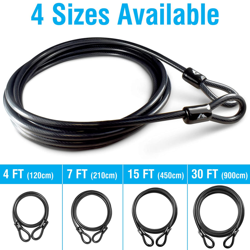 MARQUE Security Steel Cable - 3/8 inch (10 mm) Thick (4', 7', 15', 20' or 30') Vinyl Coated Braided Steel Cable with Double Sealed Looped Ends for U-Lock, Padlock, Disc Lock (15 FT) 15 FT