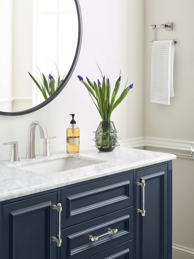 Amerock BH36062CG10 | Clear/Brushed Nickel Towel Ring | 5-7/16 inch (138 mm) Width Towel Holder | Glacio | Hand Towel Holder for Bathroom Wall | Small Kitchen | Bath Accessories