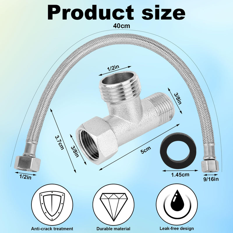 3/8 x 1/2 Adapter T Connector for Toto Fit Washlets, 3 Way Tee Connector with Washer & Fitting Hose Toilet Supply Line Bidet Splitter Valve Toilet Installation Parts for RV & Home