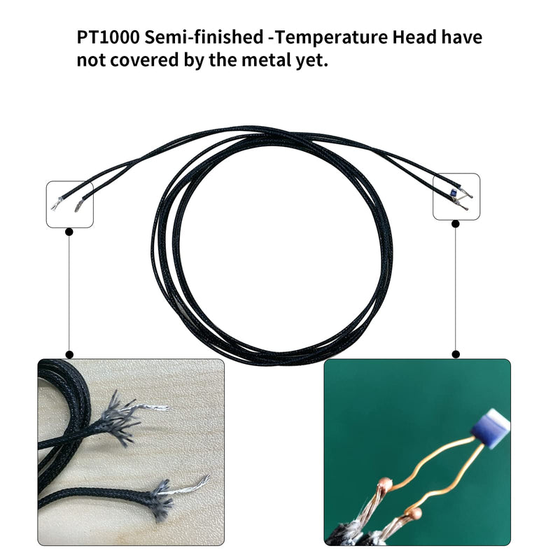 BCZAMD PT1000-550BW Temperature Sensor Probe for CR-10 Plating Copper/3D Volcan/ V6 Brass 3D Printer Heater Block Thermistor Sensor Probe Resistant to high Temperature 1.5M/ 59 inch
