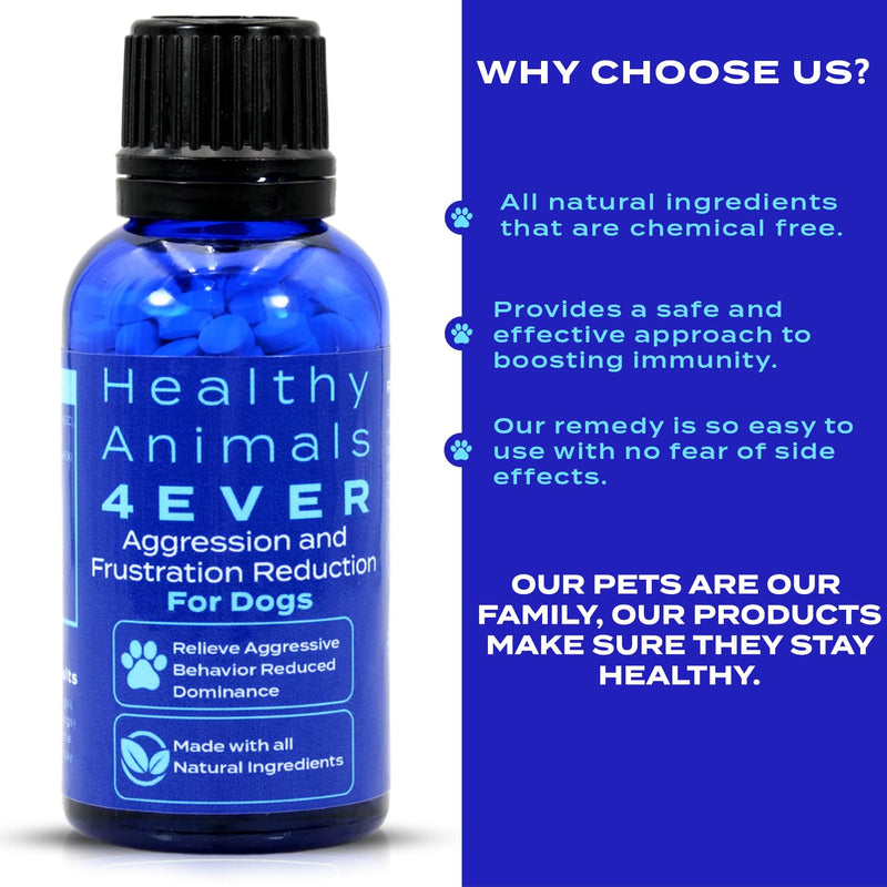 Healthy Animals 4Ever All-Natural Dog Calming Tablets for Stress and Aggressive Behavior - Help Reduce Dog Aggression/Frustration & Promote Relaxation - Homeopathic & Highly Effective - 300 Tablets - PawsPlanet Australia
