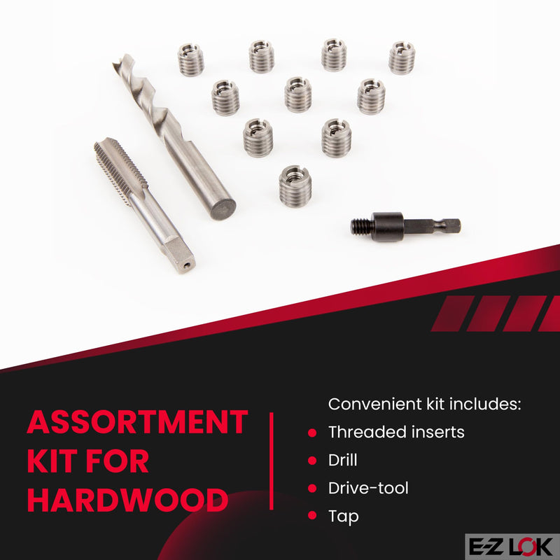 E-Z LOK Threaded Insert Installation Repair Tool Kit for Hard Wood - Includes Stainless Steel Thread Inserts, Drill, Tap, and Drive-Tool M8-1.25 (EZ-T400-M8-CR)