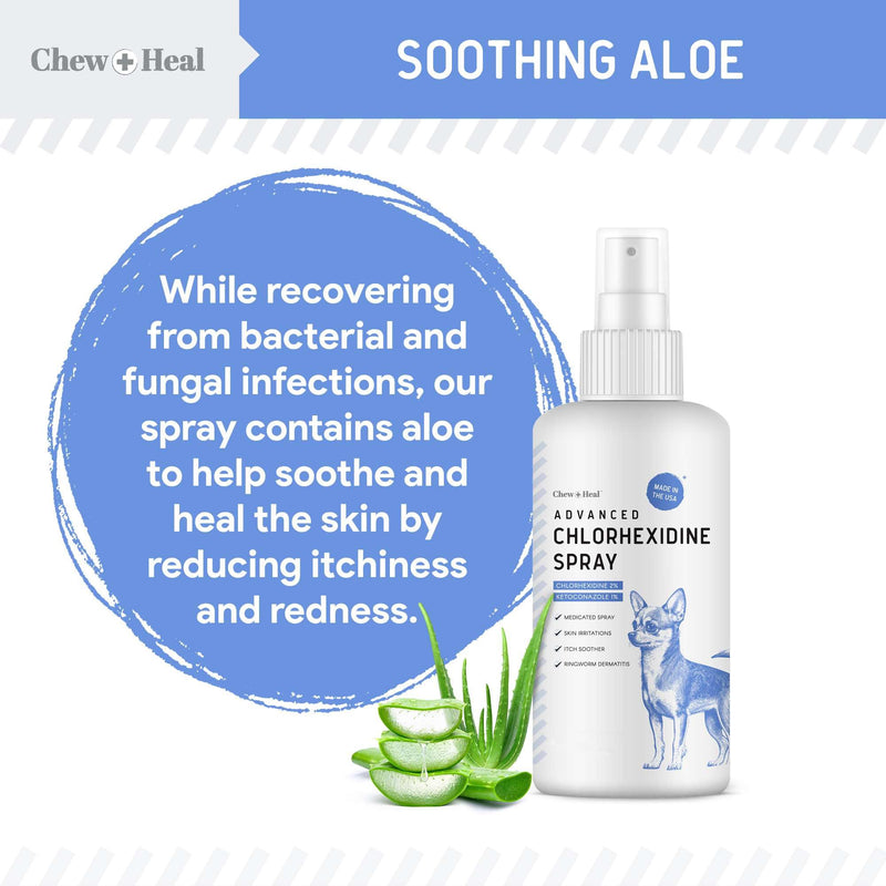 Chew + Heal Labs Medicated Dog Paw Spray - 8 oz Advanced Chlorhexidine Hot Spot Treatment Spray with 1% Ketoconazole 2% Chlorhexidine for Dogs - Good for All Breeds - Made in the USA