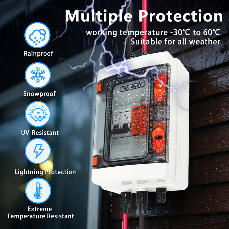 Solar Disconnect Switch, PV Combiner Box 1 String 1000V 40A Solar Surge Protector, IP65 Waterproof, Plug & Play Outdoor Solar Panel System 1String(1in1out)