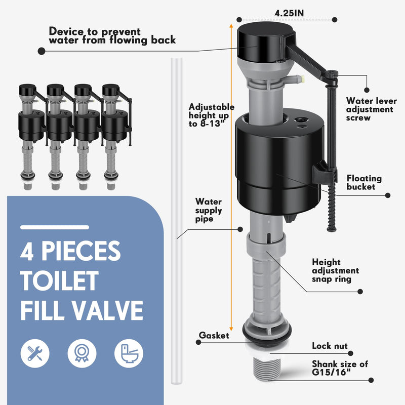 Lasnten 4 Pcs Toilet Fill Valve Toilet Replacement Kit, Black