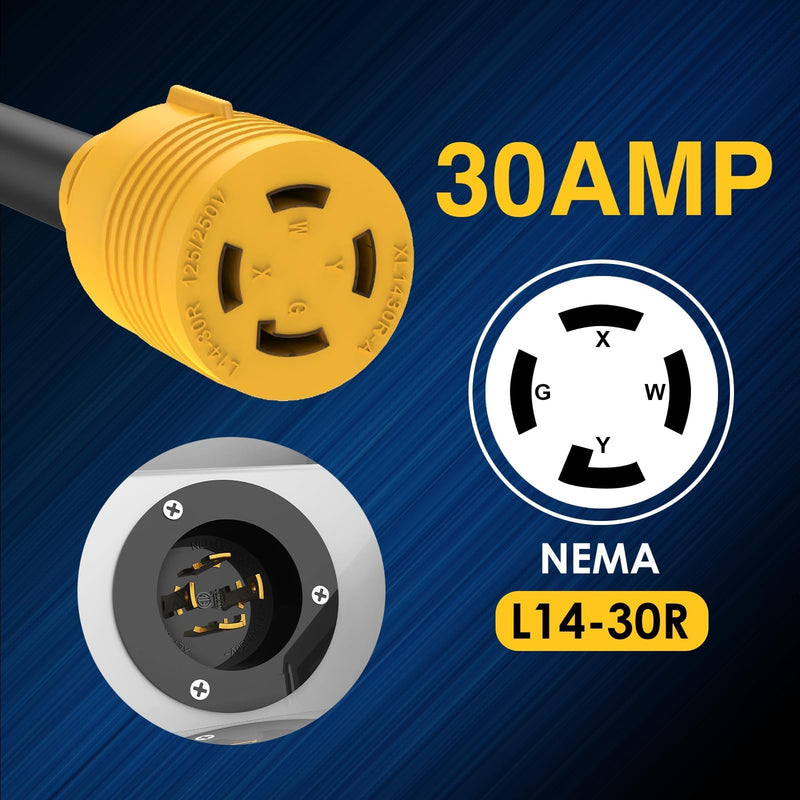 30 Amp RV Generator Adapter Cord, NEMA L14-30R Twist Lock Female to 14-50R Female with Grip Handle, 10AWG, 1.5FT, Heavy-Duty 4C STW Extension for RV, Camper, Trailer, and EV Charger
