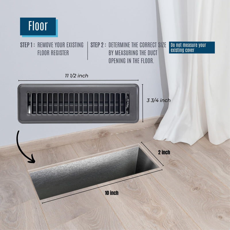 Fits 2x10 and 10x2 Duct Opening | Floor Register with Louvered Design by Handua | Heavy Duty Walkable Design with Damper | Floor Vent Grille | Easy to Adjust Air Supply Lever | Black 2" X 10" Duct Size
