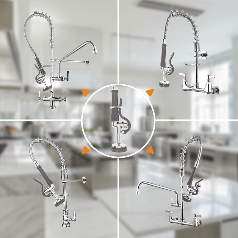 Pre Rinse Sprayer Commercial Sink Sprayer Head, 1.42GPM Restaurant Spray Valve Dish Sprayer Nozzle with Ergonomic Handle, Commercial Faucet Parts for Commercial Kitchen Sink, Chrome Finished(Gray) Gray