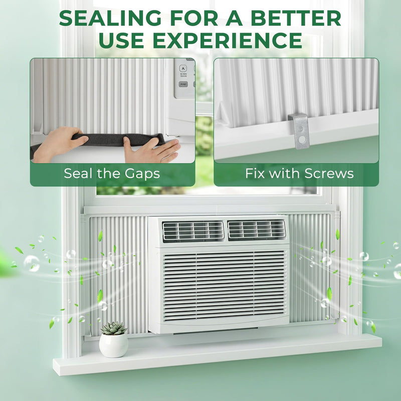 Window Air Conditioner Side Panels Fit for 8000BTU, AC Side Panels with Frame for Window Units, AC Window Unit Side Panels, Universal AC Accordion Filler, Window AC Curtain Replacement 2 Pack