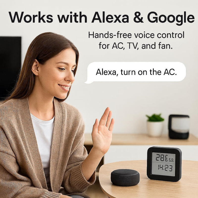 Universal WiFi IR Blaster Hub with Temp & Humidity Monitor (IR Only - No RF Blinds/Garages) - Smart Home Automation for AC, TV & Audio - Compatible with Smart Life Tuya Alexa Google