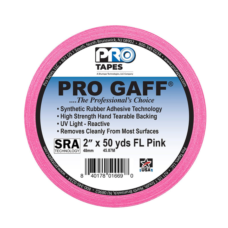 2" Width ProTapes Pro Gaff Premium Matte Cloth Gaffer's Tape With Rubber Adhesive, 50 yds Length x, Fluorescent Pink (Pack of 1)