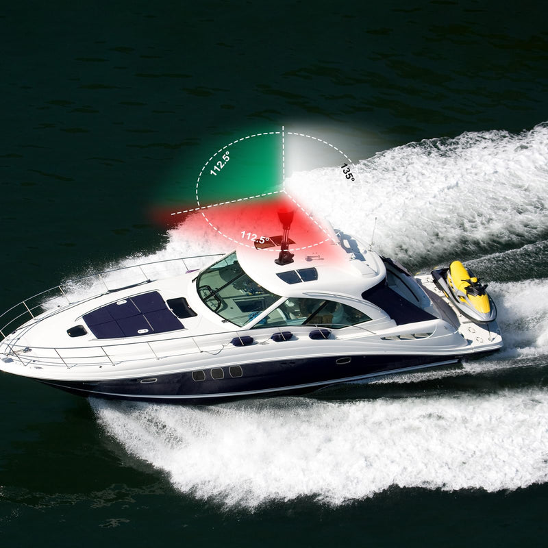 LED Tri-Color Navigation Light,Bimini Top Red-Green-White Combination Boat Bow Light & Anchor Light, Stainless Steel Foldable Pole Base, 10-24V DC,10 Inches