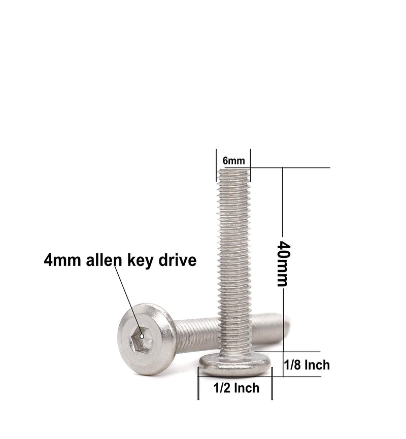 binifiMux 10pcs M6 x 40mm Flat Socket Cap Allen Bolts Rivet Screws Connecting for Furniture 304 Stainless Steel