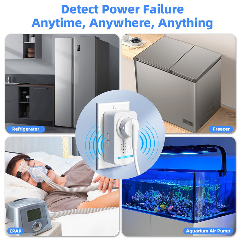 0-120dB Super -Loud Power Failure Alarm 6 Alert, Adjustable Freezer Alarm 12H, Power Outage Alarm for Freezer, Power Loss Alarm Monitor for Freezer, Fridge, Refrigerator, GFI/ GFCI(1PACK)