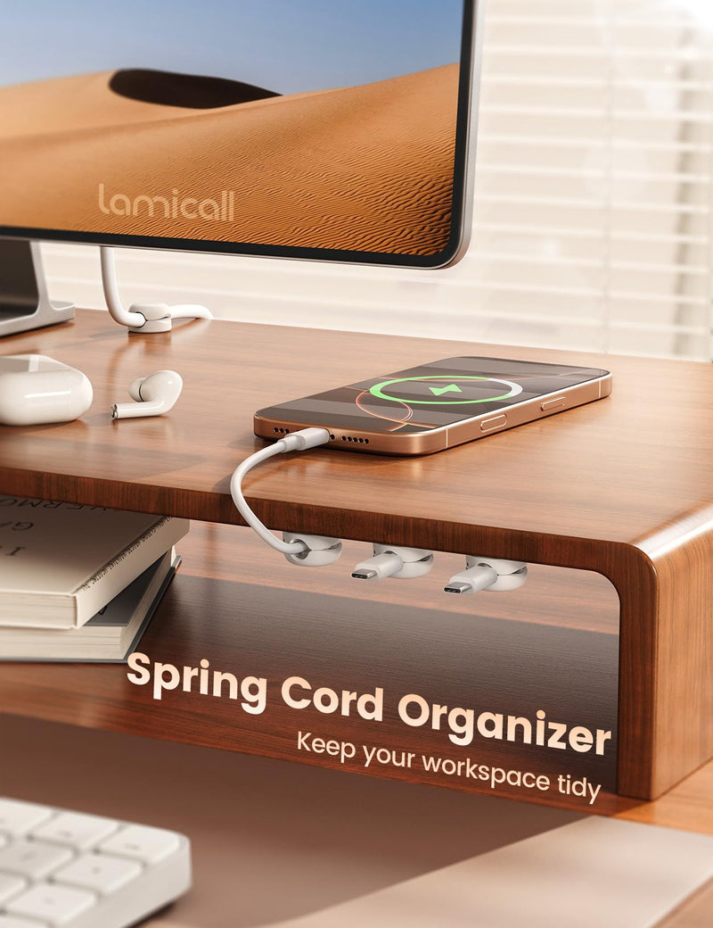 Lamicall Cord Organizer, Spring Cable Management Clips - 6Pack Compact Desk Cable Holder Clips, Nightstand Phone Charging Cord Holder, 8mm Slot Adhesive Wire Organizer, Office Accessory, White