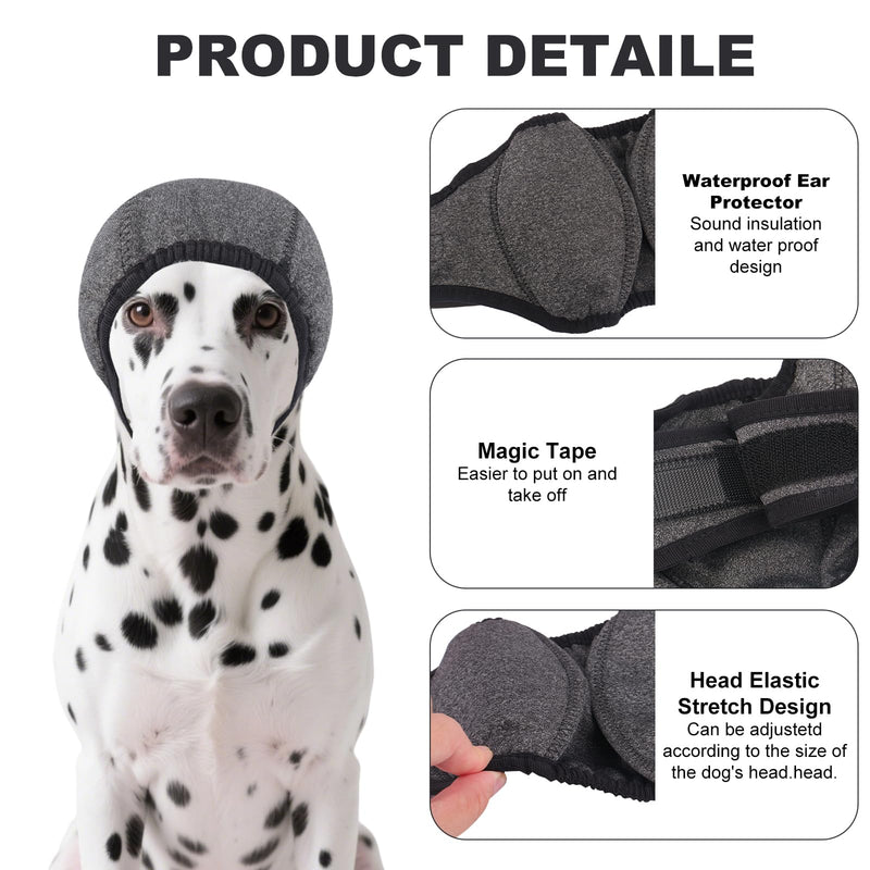 Dog Ear Muffs No Shake Ear Wraps for Dogs Ear Protection for Noise & Anxiety Relief Comfort Calming Hoodie, Protection Firework Grooming Bathing and Force Drying (Grey L) Grey