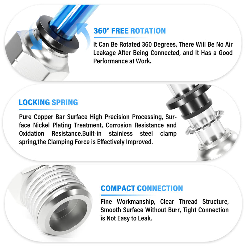 TAILONZ PNEUMATIC Male Straight 1/4 Inch Tube OD x 1/4 Inch NPT Thread Push to Connect Fittings PC-1/4-N2 (Pack of 2) 1/4"OD x 1/4"NPT