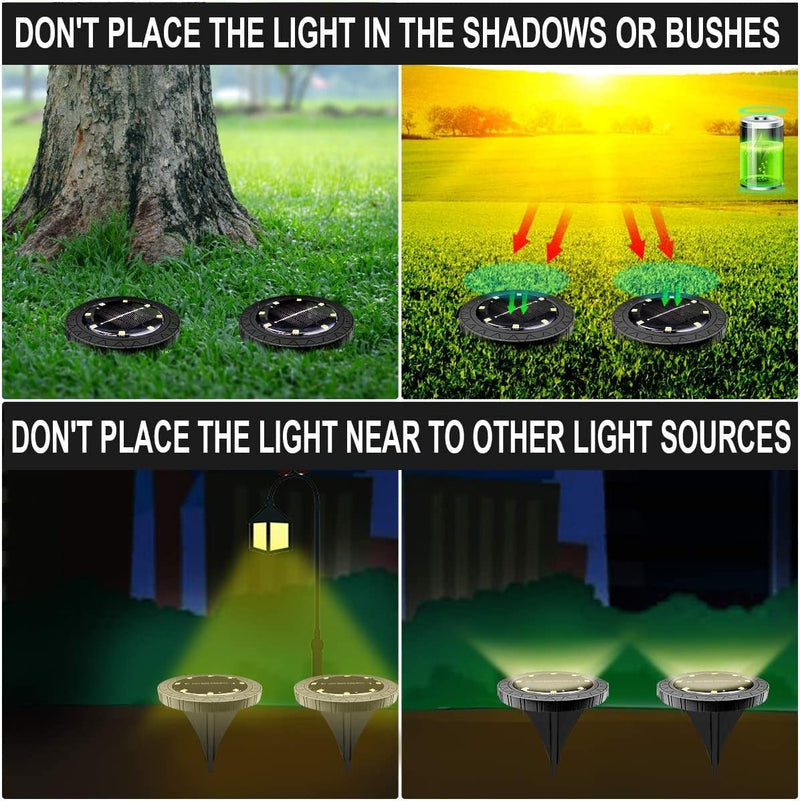 Solar Powered Ground lights 12 Pack,Waterproof LED Solar Lights Outdoor Solar Disk Lights Decorative,Solar Garden Lights for Landscape Pathway Patio Yard Walkway Path Lawn Driveway Lighting Warm White Black