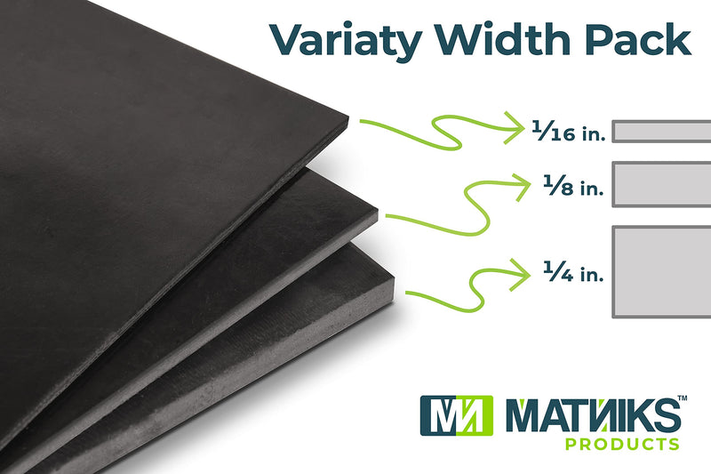 MATNIKS Rubber Sheets, Black, 6x6-Inch,1/16,1/8,1/4 (Variety Pack) Commercial Neoprene Plumbing Pipe Insulation Gaskets DIY Material Supports Leveling Sealing Bumpers Protection Black - Variety Width