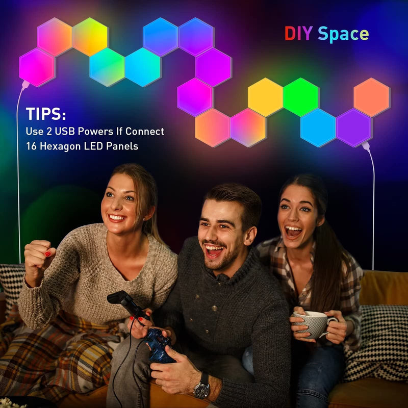 Hexagon Lights (8 Pack) LED Wall Panels, TISOFU RGB Gaming Lights with APP, Smart Modular Panel Hex Tiles Push Glide Expansion Shapes Lights 8 Pack