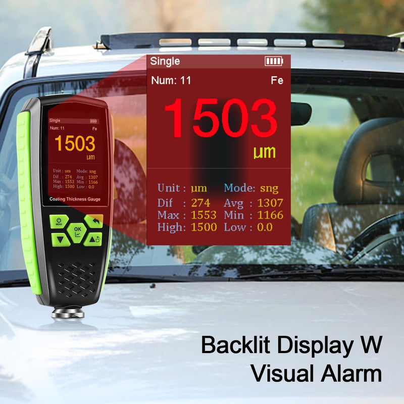 Professional Paint Thickness Gauge, Digital Coating Thickness Gauge for Magnetic/Non-Magnetic Materials, Paint Depth Gauge with Voice Broadcast/Color HD Display, Car Coating Thickness Meter