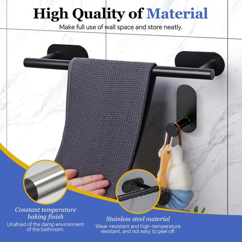 5 Piece Bathroom Hardware Set, 15.7 Inch Towel Bar, Towel Racks for Bathroom, Toilet Paper Holder, Towel Ring, Towel Hooks, Stainless Steel Matte Black Bathroom Accessories Set