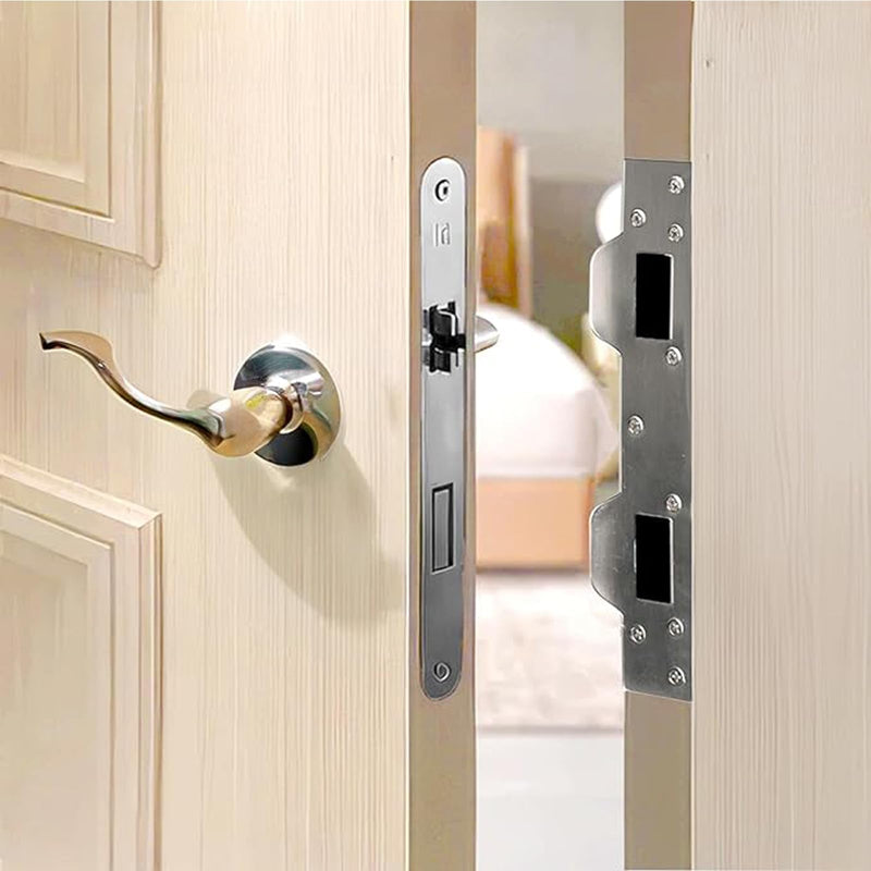 Door Strike Plate Reinforcement Plate - Double Holes,for Use with 5-1/2 in. and 6 in.Front Door Security Devices Metal Striker Plates Door Latch Plate,Steel, Satin Nickel, Silver(2 Pcs) 2