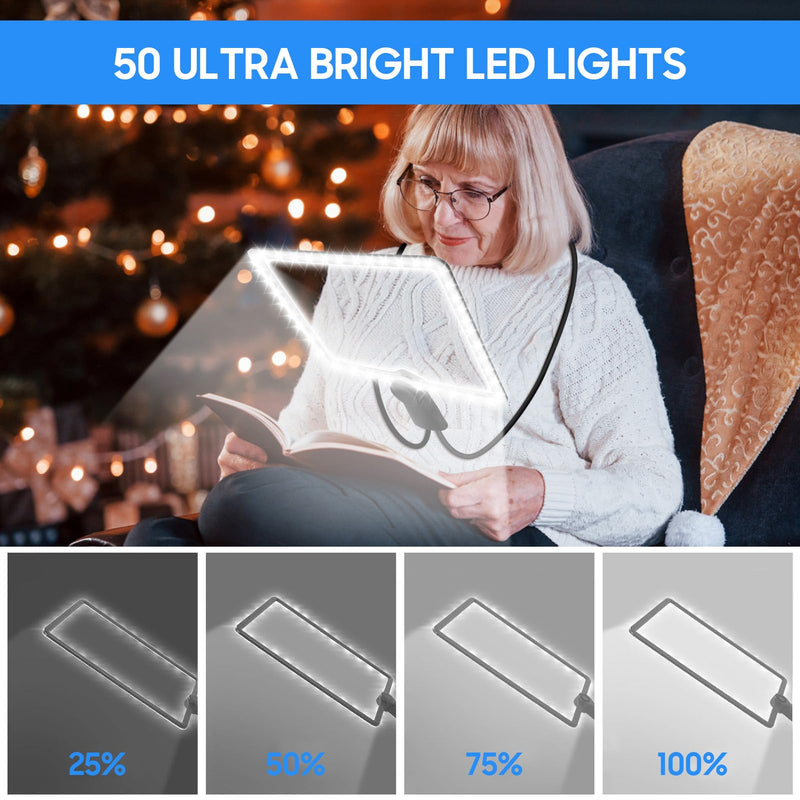 5X Neck Magnifying Glass with Light, Hands Free Full Book Page Magnifier Glass for Reading with 50 LED Lights, Flexible Gooseneck Magnifiers for Seniors Low Vision