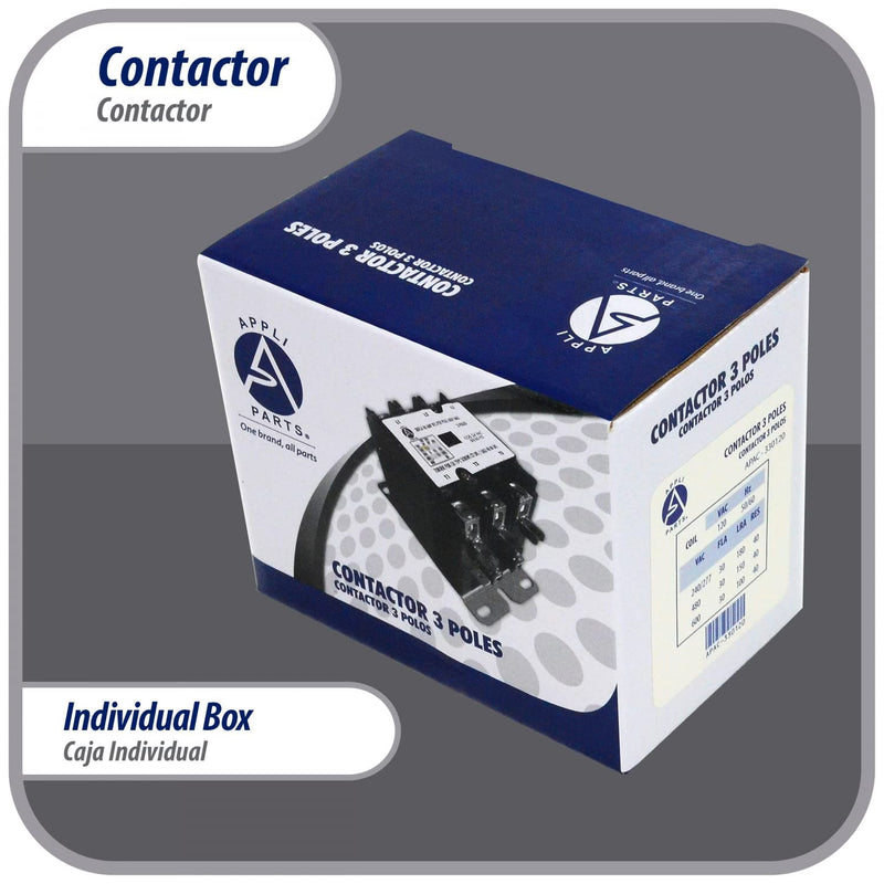 Appli Parts APAC-330120 Heavy Duty 3 Poles Contactor 30 Amp 120 Volts Coil Replacement for ac Compressor and Electrical Applications UL Certified 476929 3 Pole 120 Volts