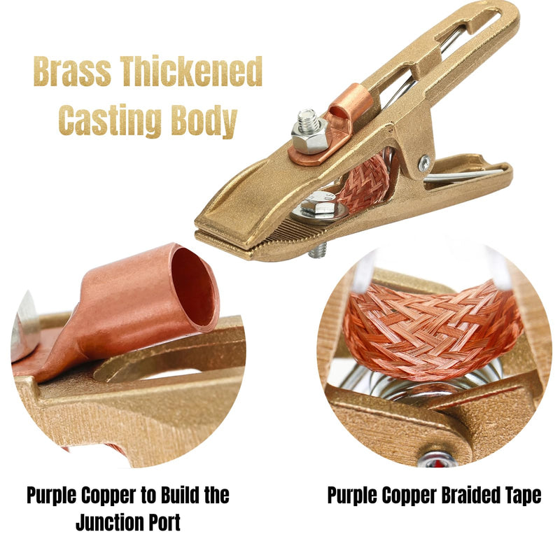 500A Ground Clamp for Welding Machine, Brass A-Shape Earth Grounding Clamp with Copper Grip Clip, Welder Ground Cable Connection Tool