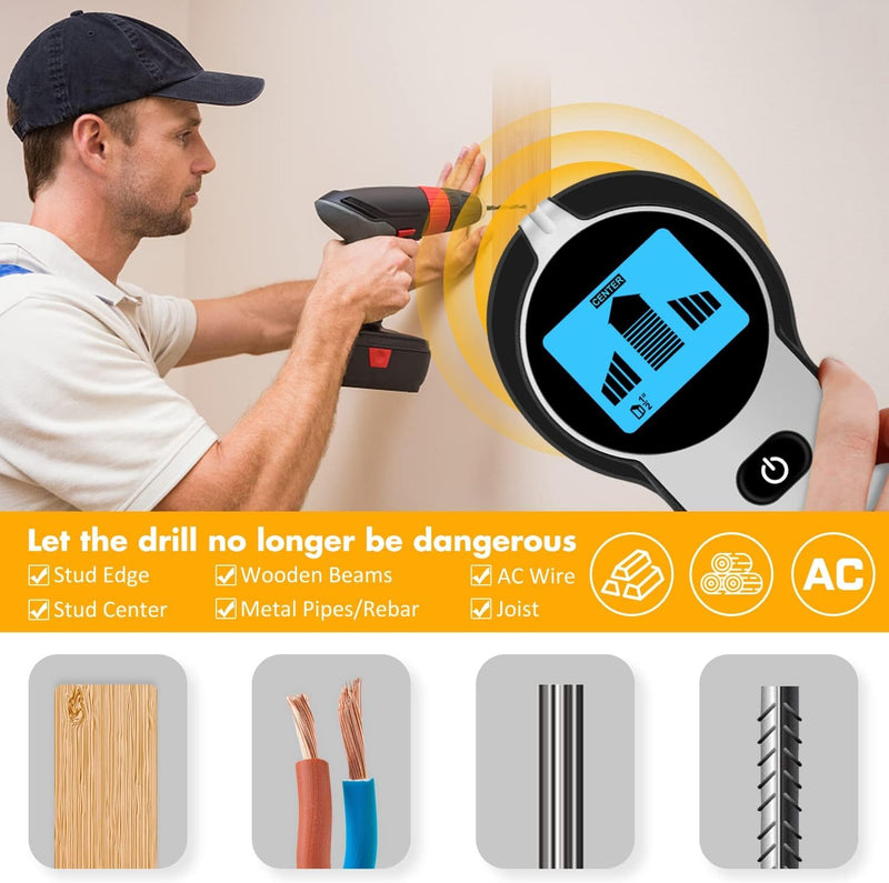 Stud Finder Wall Scanner 5 in 1 Upgraded Electronic Wall Scanner with Battery for Wood Metal and AC Wire Detection,HD LCD Display and Audio Alarm, Blue