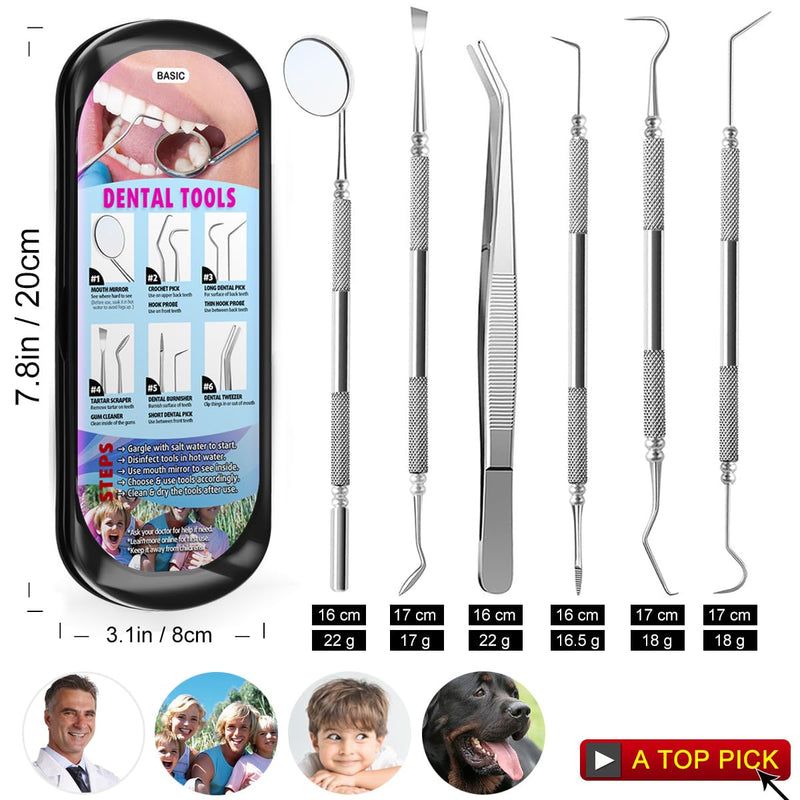 Antonki Dental Cleaning Tools, Dental Hygiene Kit, Teeth Cleaning Tools, Metal Dental Picks, Plaque Remover for Teeth, Stainless Steel Professional Tooth Tartar Scraper for Home Use - with Case Pro Dental Tools w/ Carrying Box - Classic Black