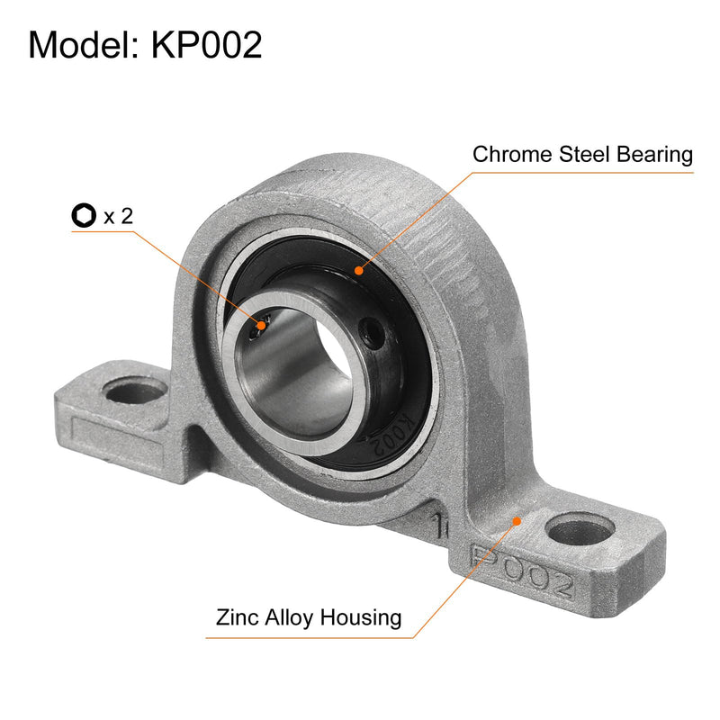 uxcell 4pcs KP002 Flanged Pillow Block Bearings 15mm Bore, Zinc Alloy Self Aligning Flange Mounted Bearings