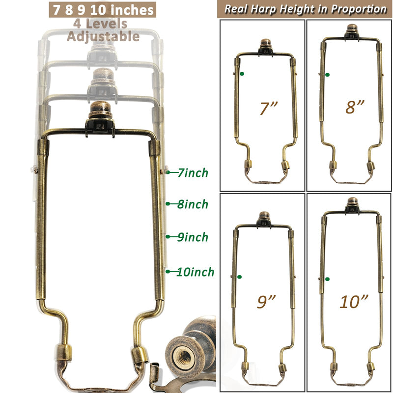 7 8 9 10 inch Lamp Shade Harp Holder,Antique Brass Lamp Harp Kit,Fit Both Standard Lamp Rod and E26 Light Base UNO Fitter Adapter,with 2 Shade Attaching Finial Top (Bronze Color - 1 Set) Bronze Color - 1 Set - NewNest Australia
