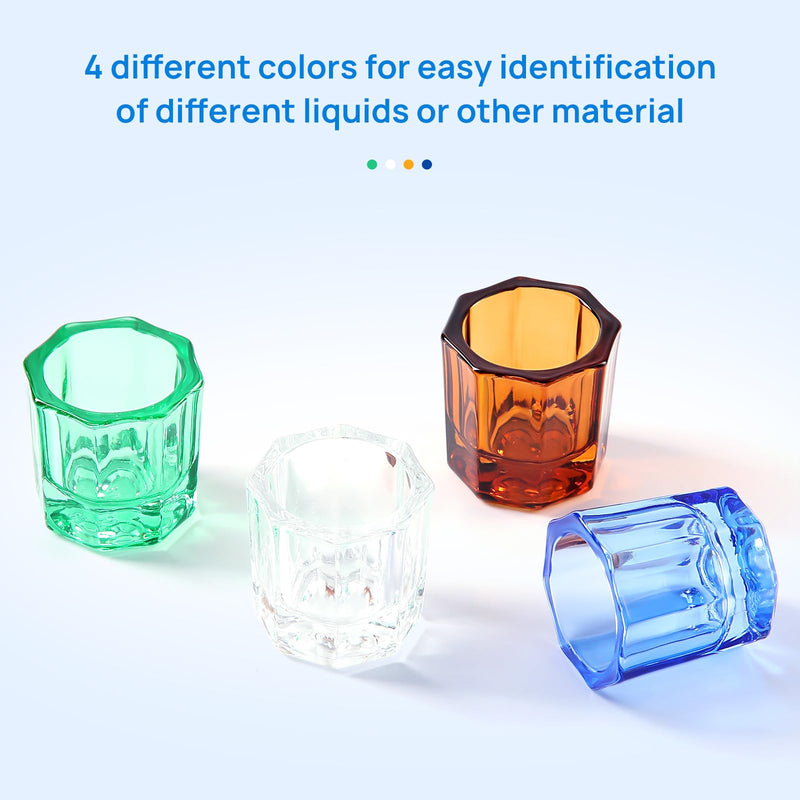 JMU 12 Pck Dental Dappen Dishes, Glass Dappen Dishes for Acrylic Nails Glass Crystal Cups Nails, 1.3" x 1.33", 4 Colors