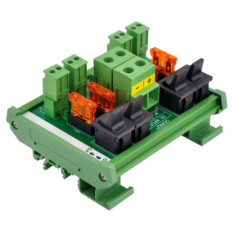 DC Power Distribution Module, Rocker Switch, Fused, Pluggable Top Wiring Terminal Block, DIN Rail and Screw Mount (4 Channel) 4 Channel