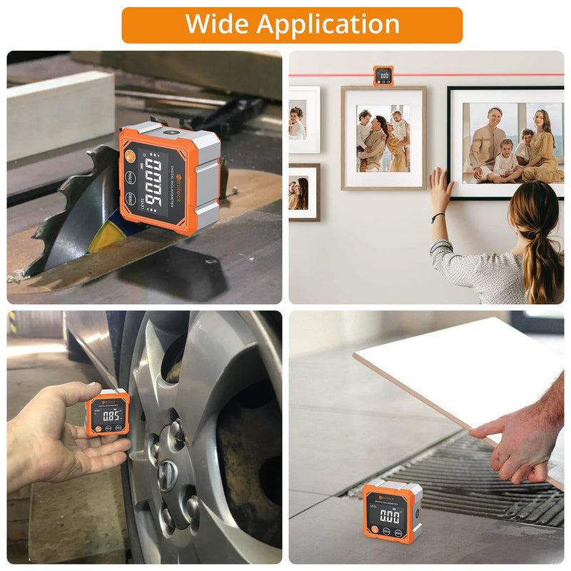 Neoteck 4-Side Magnetic Digital Angle Finder with Laser (Class 2,<1mW Output) 4x90°Angle Finder Tool Rechargeable Digital Angle Gauge with Backlight Screen Digital Laser Level for Hanging Construction