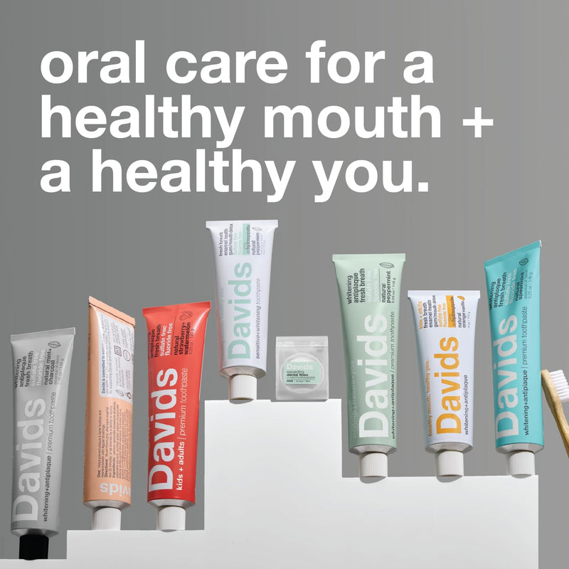 Davids Fluoride Free Nano Hydroxyapatite Toothpaste for Remineralizing Enamel & Sensitive Relief, Whitening, Antiplaque, SLS Free, Natural Peppermint, 5.25oz, Made in USA Nano Hydroxyapatite, Peppermint 5.25 Ounce (Pack of 1)