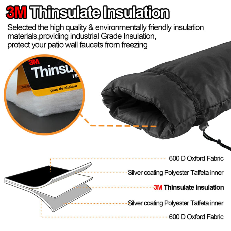 XXL Outdoor Faucet Covers for Winter, 3M Thinsulate Sprinkler Freeze Protector, 25”H x 13”W for Garden Lawn Faucets and Yard Hydrant, Waterproof Insulated Spigot Cover, Reusable Faucet Sock 13"Wx25"H Black