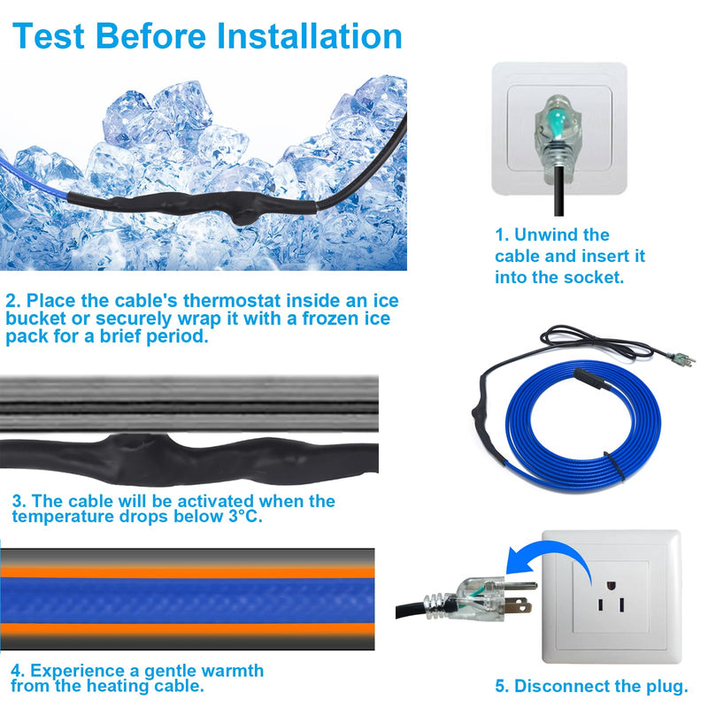 Self-Regulating Deicing Heating Cable for Pipe Frost Protection, Ci-Fotto Pipe Heat Tape with Built-in Thermostat to Protect Water Pipes, Metal/Plastic House Pipes, Gutters, Troughs (9FT, 7 W/ft) DBR9FT