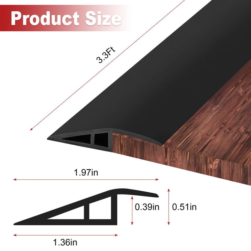 Carpet Floor Transition Strip, Self Adhesive Floor Edging Trim Strip, PVC Threshold Cover for Doorway, Floor Divider Strip Suitable for Threshold from 1/5" to 2/5" - Black 3.3Ft 1/5" to 2/5", 3.3Ft
