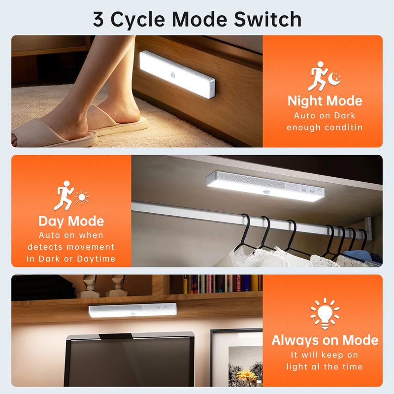 LED Closet Light with Charging Station, 6 Pcs Dimmer Rechargeable Motion Sensor Under Cabinet Lighting with Remote Control, Wireless Stick-Anywhere Night Light for Wardrobe,Kitchen White 6 Pack with Stand