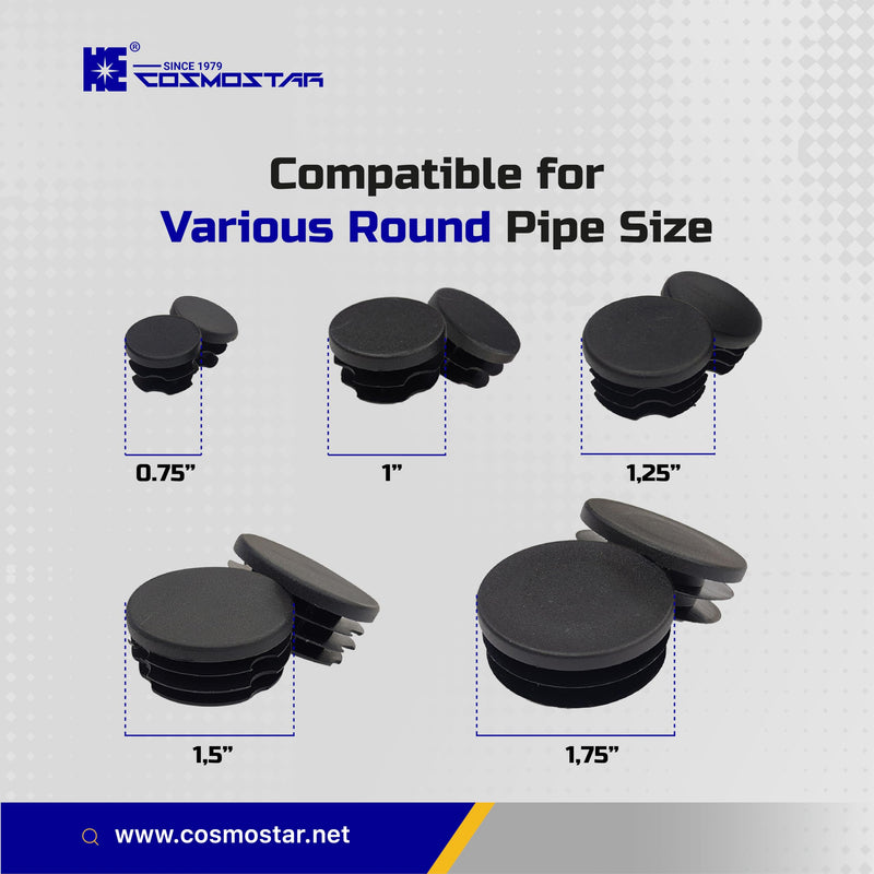 Cosmostar 1" Inch (25.4 mm) Round Plastic Plugs for Outside Tube Size - Durable Black End Caps for Folding Chair Leg Caps, Folding Chair Feet Cap, Outdoor Chair Leg Caps, Chair Leg Caps- 10 Pcs 1"