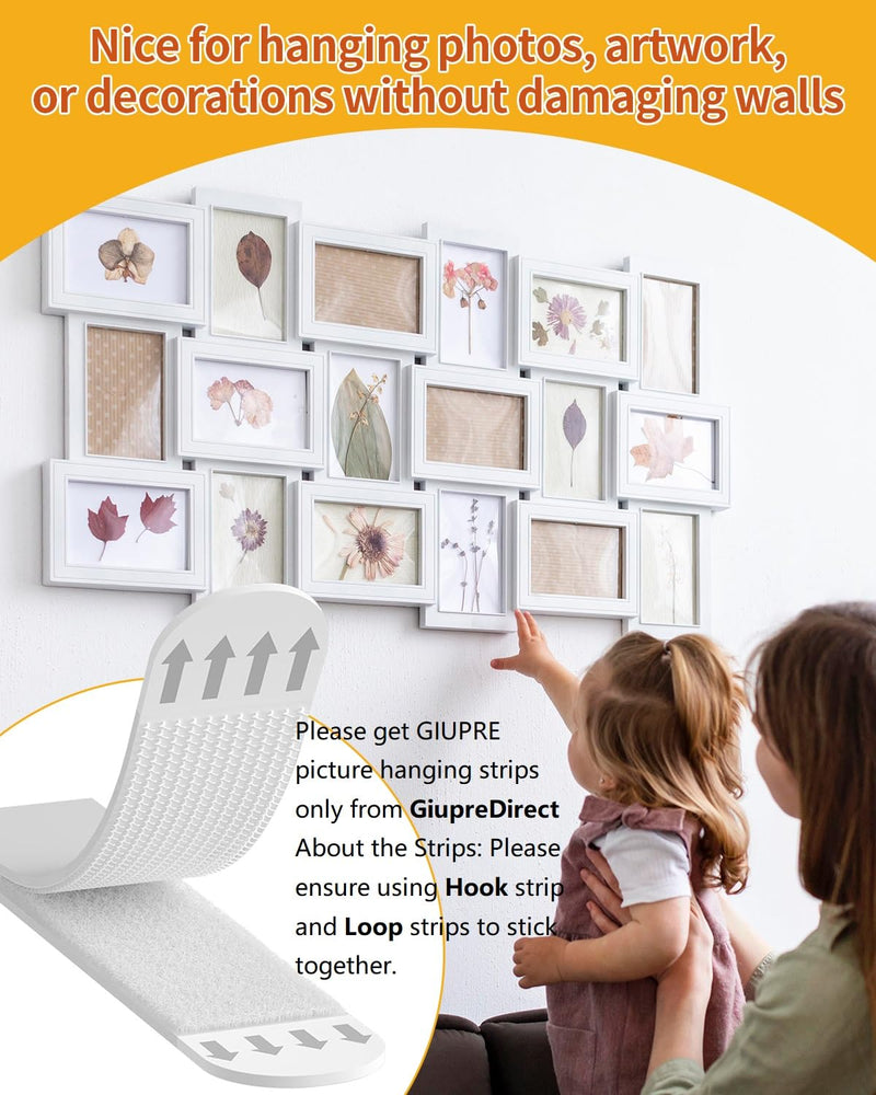 Picture Hanging Strips - 24-Pairs(48 Strips) Wall Sticky for Hanging Pictures on Wall Without Nails, Adhesive Picture Hangers Heavy Duty No Damage Picture Hanging White
