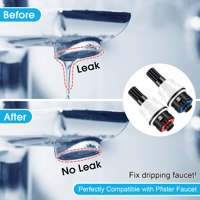 Dreyoo 2 Pack Hot Cold Faucet Cartridge Replacement Compatible with Pfister 9100310/Pfister 9100320, with Waterproof Silicone Grease, Hot Cold Water Handle Faucet Ceramic Cartridge Kit