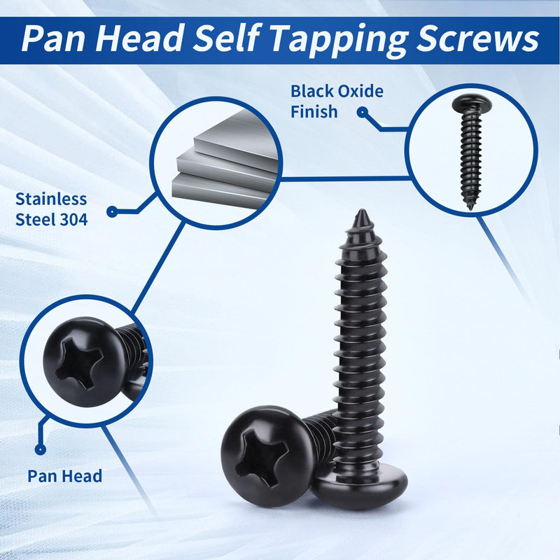#14 x 3/4" Pan Head Self Tapping Screws Sheet Metal Wood Screws, Black Finish, 304 Stainless Steel 18-8, 50 PCS #14 x 3/4"