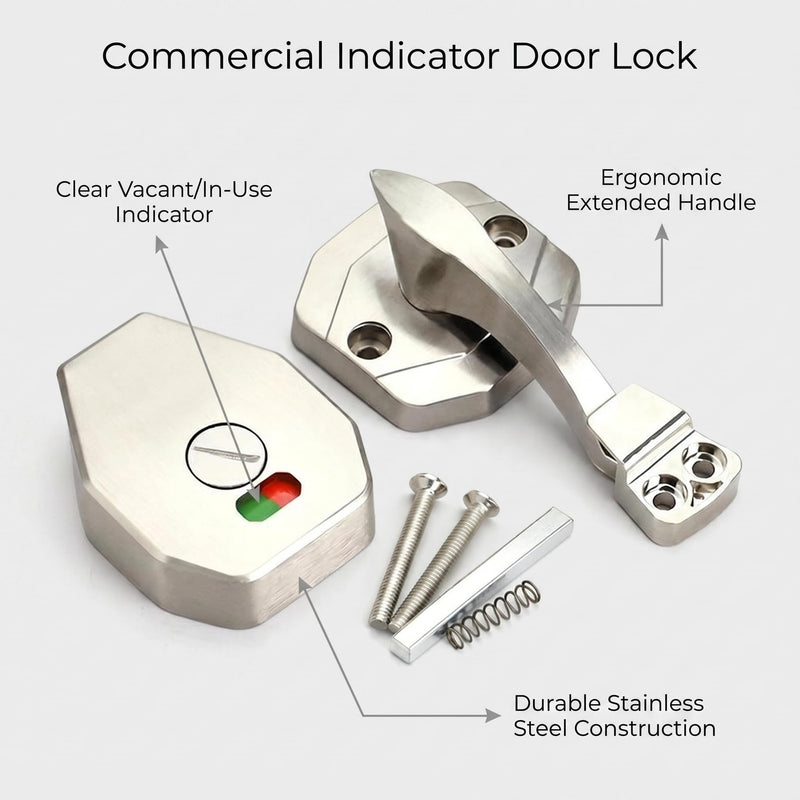 Premium Stainless Steel Toilet Partition Lock with Silent Operation - Luxury Bathroom Privacy Latch with Occupancy Indicator for Commercial and Home Use, Silver