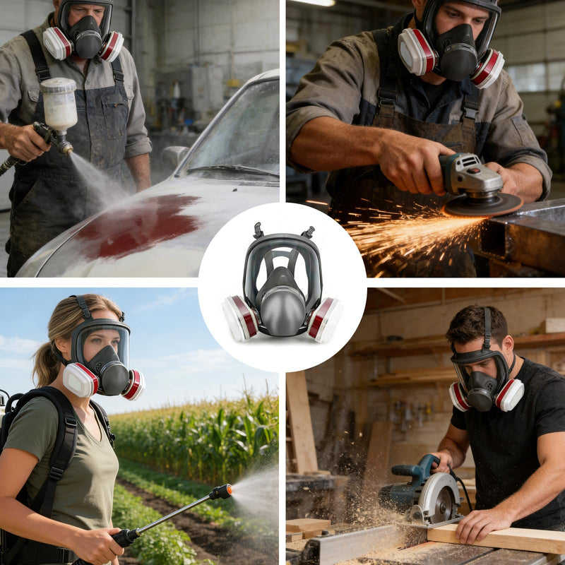 Full Face Respirator Mask With Filters (Reusable) For Paint, Welding, etc